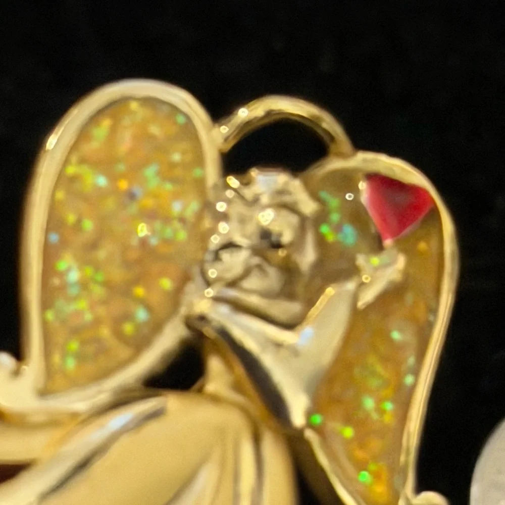 Vintage Gold Angel Wing Pendant Brooch with Opal-Like Inlay AAI
